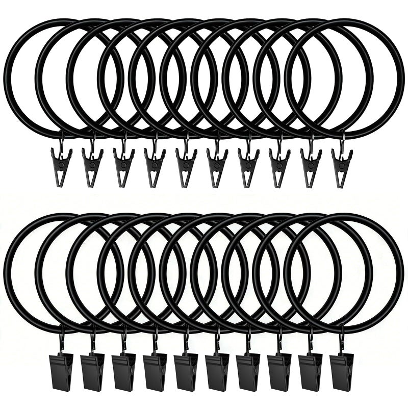 Lansian 20Pack Curtain Rings with Clips, Drapery Clips for Curtain, Drapery Rings with Clips for Hanging Drapery Drapes Bows, 2 inch Interior Diameter, Fits up to 1.8in Curtain Rod, Vintage Black - Image 1